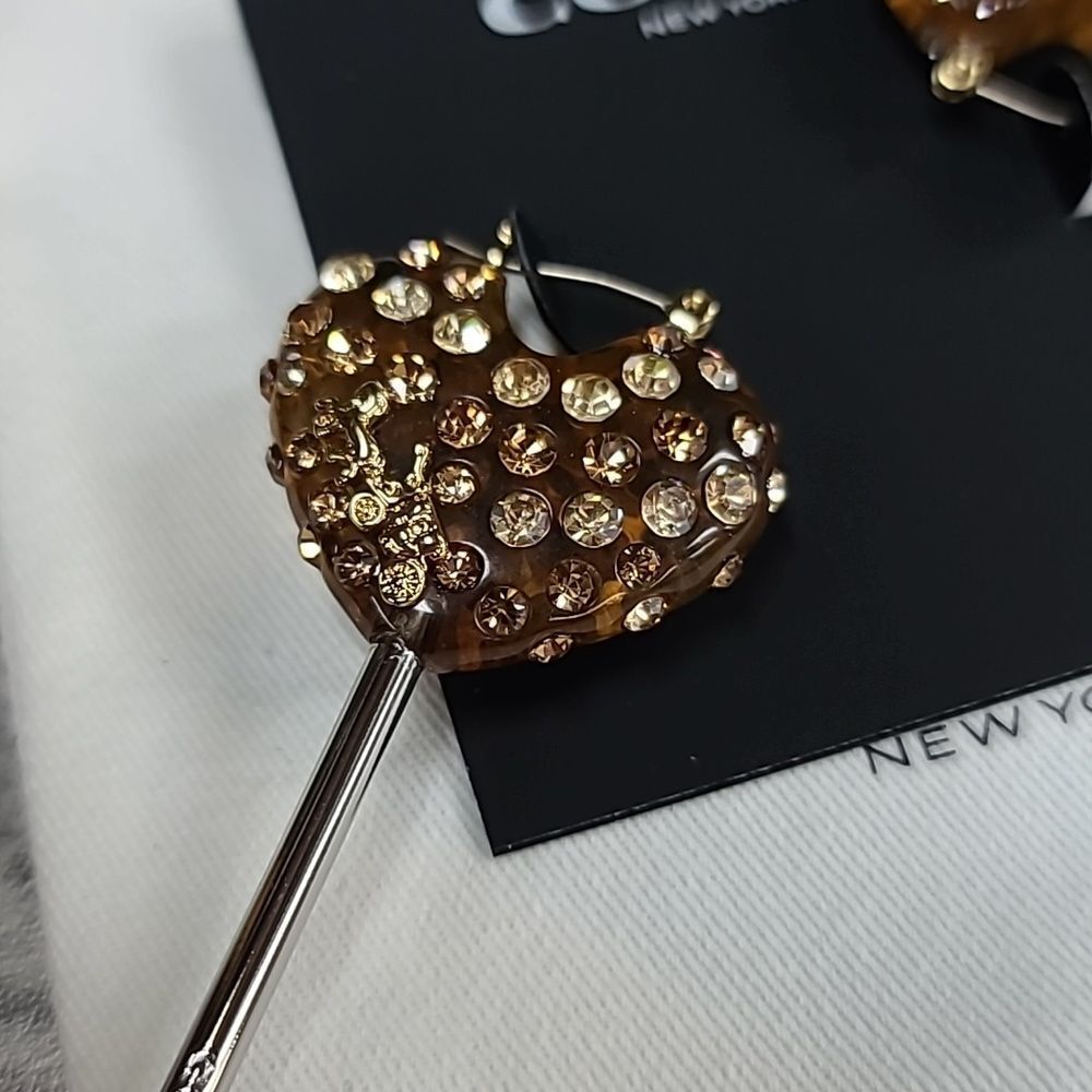 NWT COACH Signature Heart Lollipop Drop Earrings - Picture 7 of 10